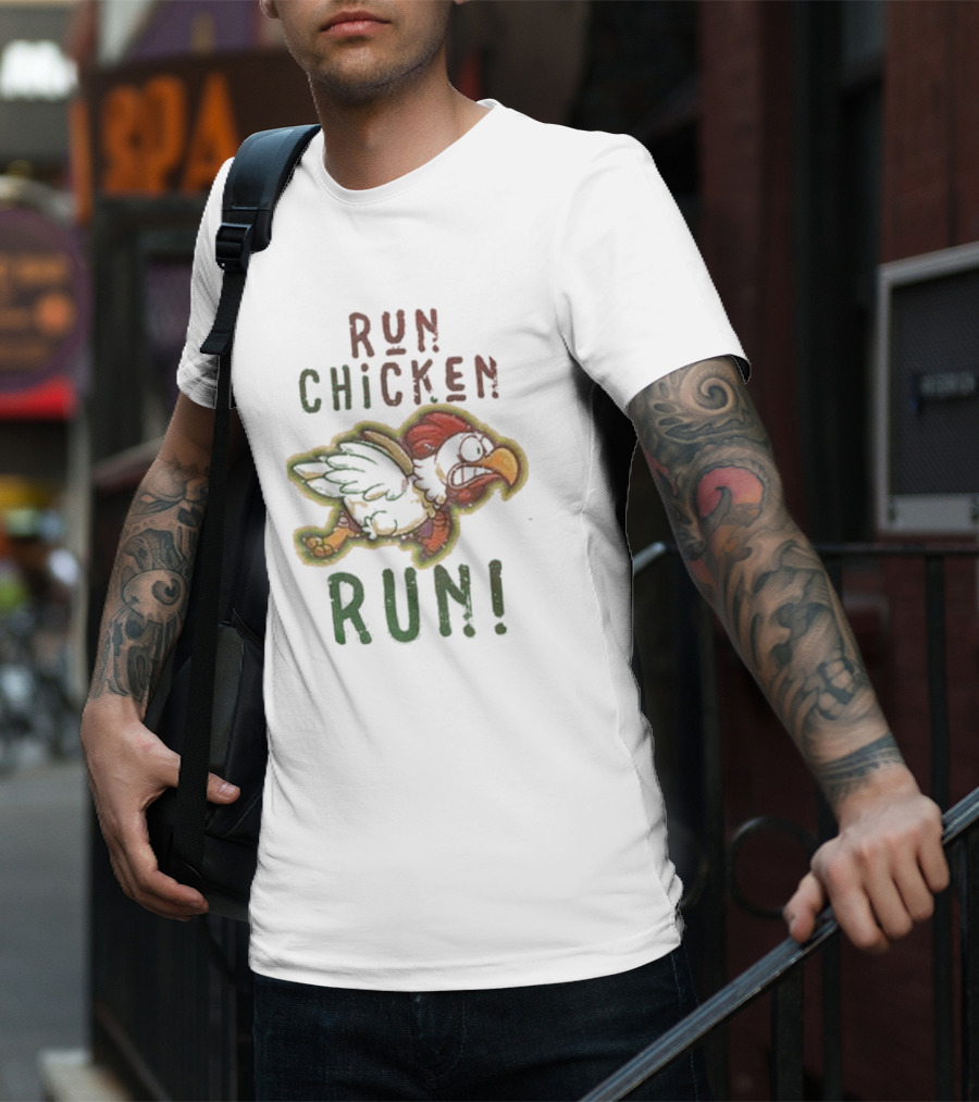 Run Chicken Run Chicken Running With Wings Outstretched T-Shirt