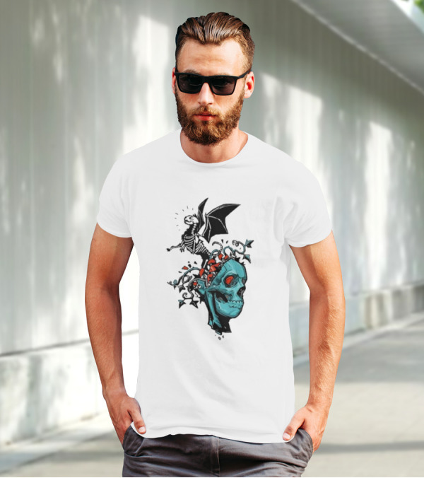 Scott Buoncristiano Skeleton Head With Dragon And Red Accents T-Shirt