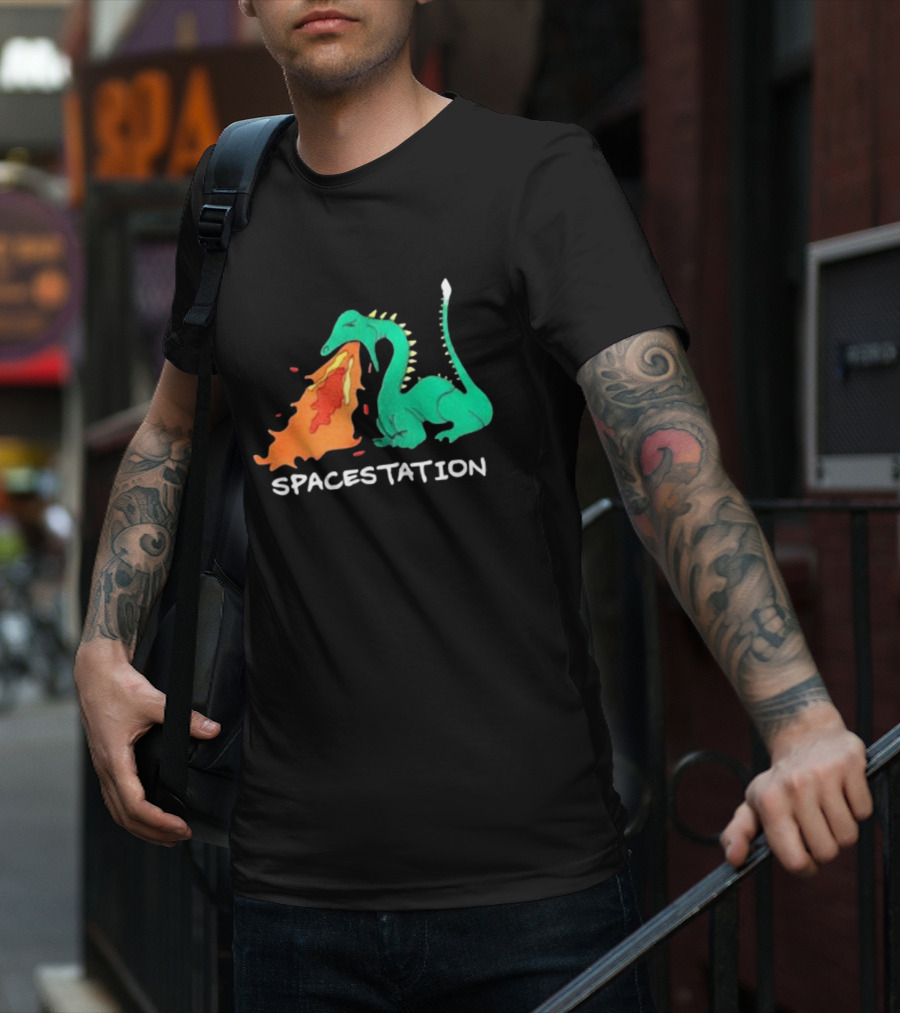 Spacestation Dragon Breathing Fire Gaming T-Shirt
