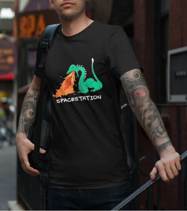 Spacestation Dragon Breathing Fire Gaming T-Shirt