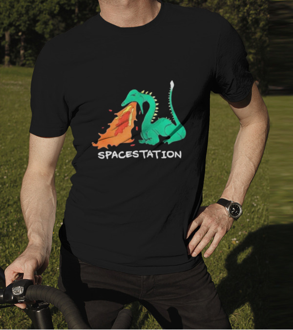 Spacestation Dragon Breathing Fire Gaming T-Shirt