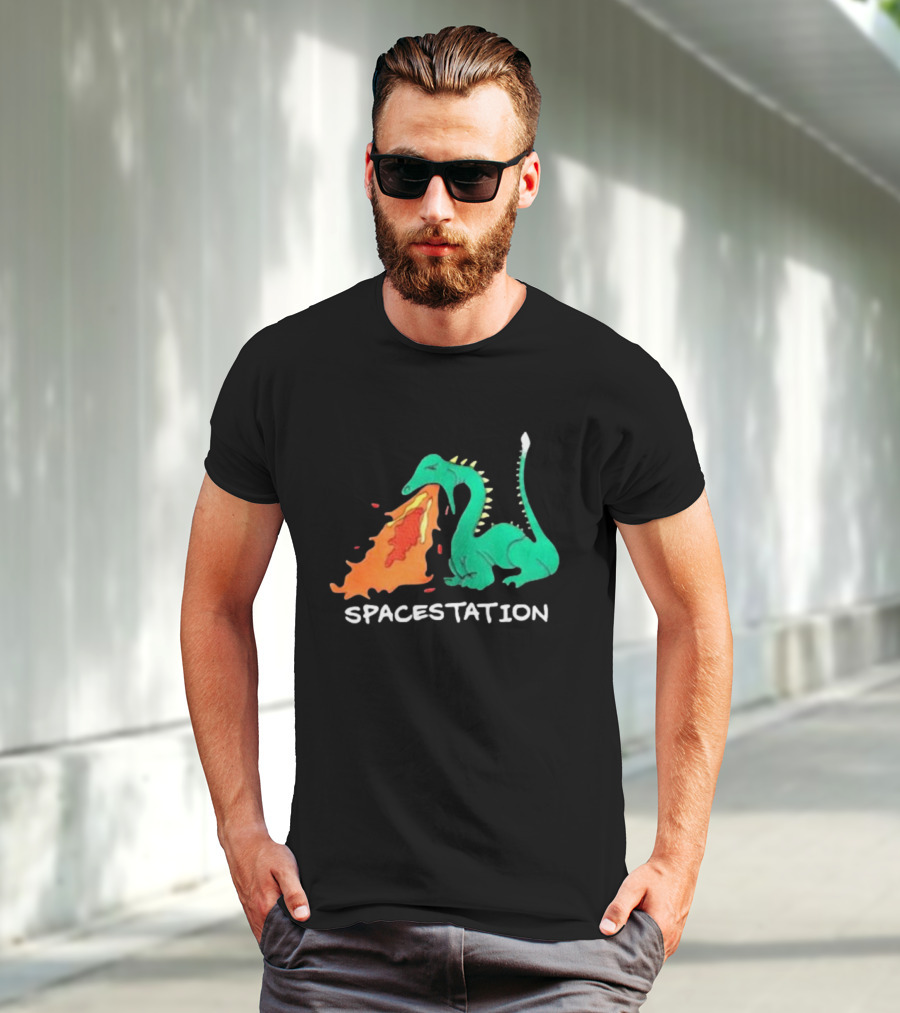 Spacestation Dragon Breathing Fire Gaming T-Shirt