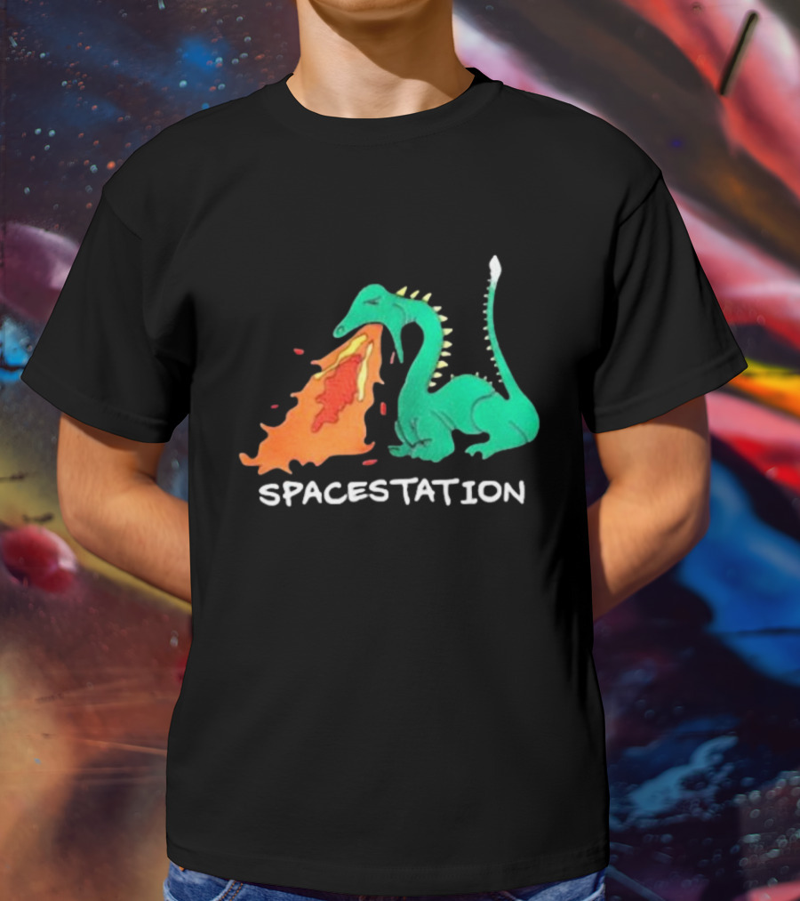 Spacestation Dragon Breathing Fire Gaming T-Shirt