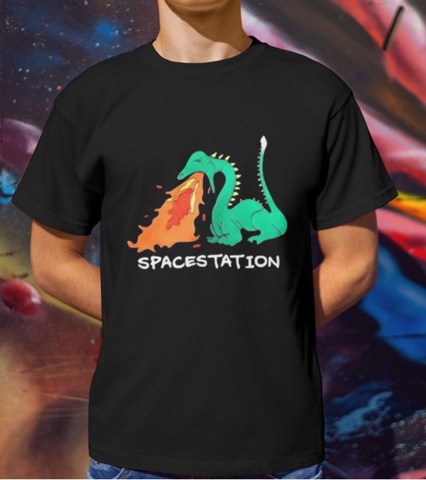 Spacestation Dragon Breathing Fire Gaming T-Shirt
