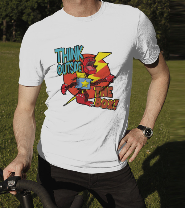 Think Outside The Box Red Monster With Lightning And Star Box Elements T-Shirt