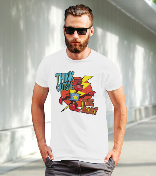 Think Outside The Box Red Monster With Lightning And Star Box Elements T-Shirt
