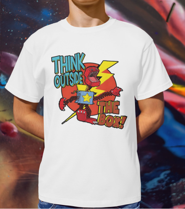 Think Outside The Box Red Monster With Lightning And Star Box Elements T-Shirt