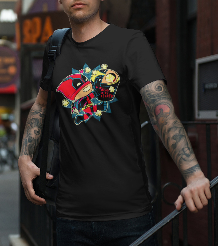 Deadpool Wolverine Pushing By Deadpool Popcorn Buckets Heart T-Shirt