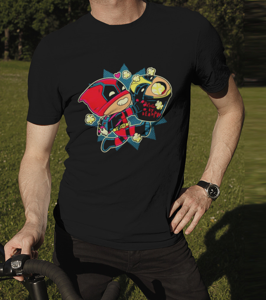 Deadpool Wolverine Pushing By Deadpool Popcorn Buckets Heart T-Shirt