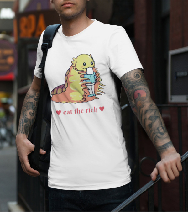 Heart Eat The Rich Space Slug Hugging Person T-Shirt