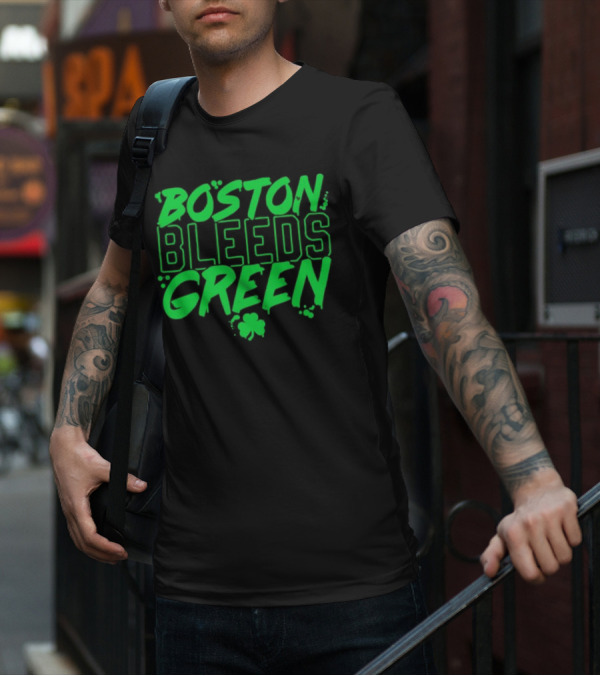 Boston Bleeds Green Celtics Basketball Shamrock Spirit T-Shirt