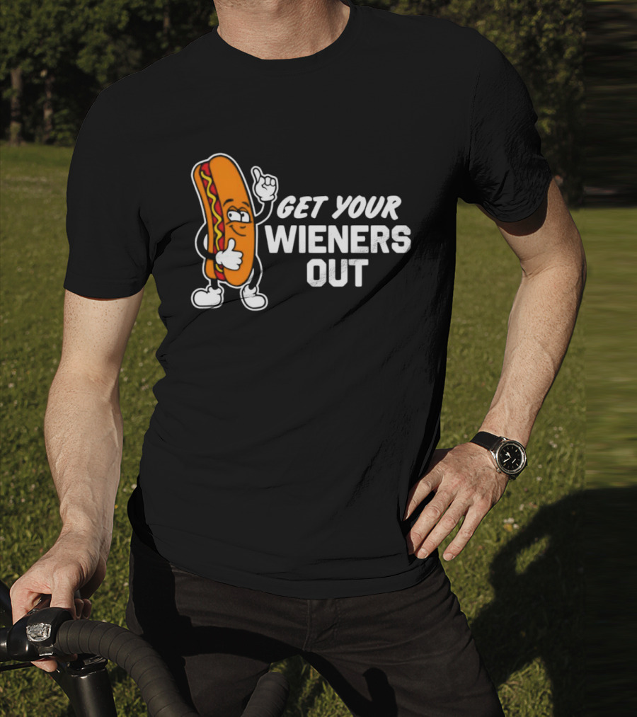 Get Your Wieners Out Animated Hotdog Thumbs Up Comedy T-Shirt
