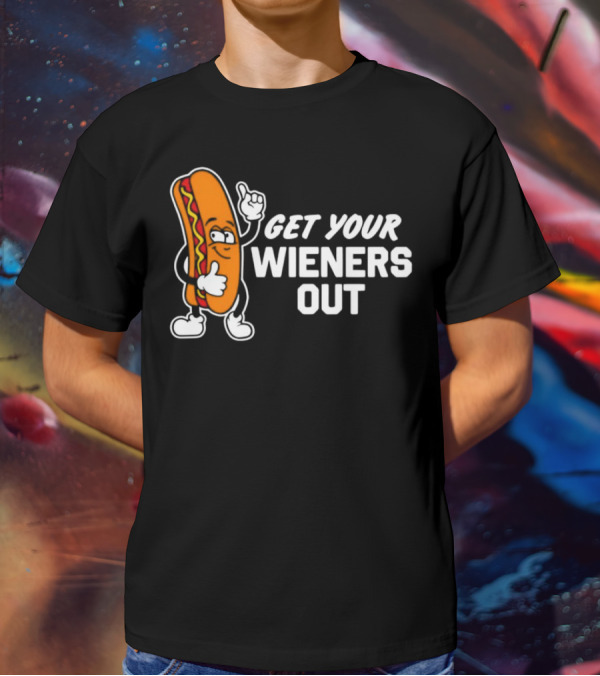 Get Your Wieners Out Animated Hotdog Thumbs Up Comedy T-Shirt