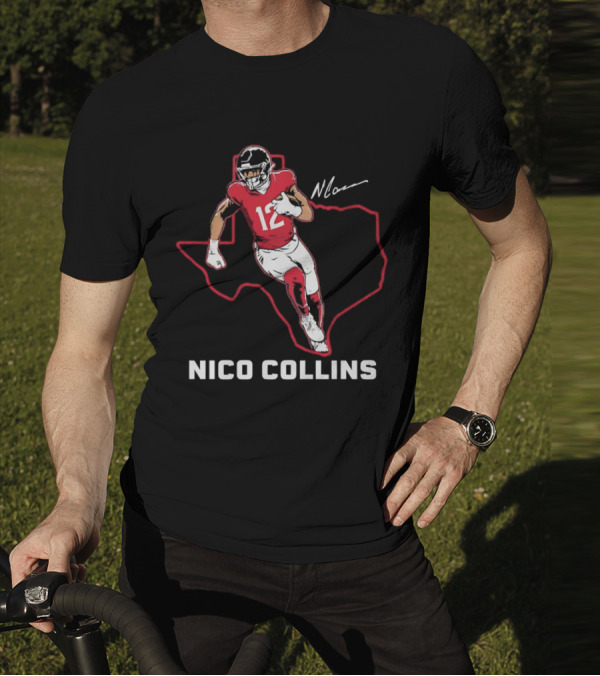 Nico Collins 12 Houston Texans State Outline Signature T-Shirt