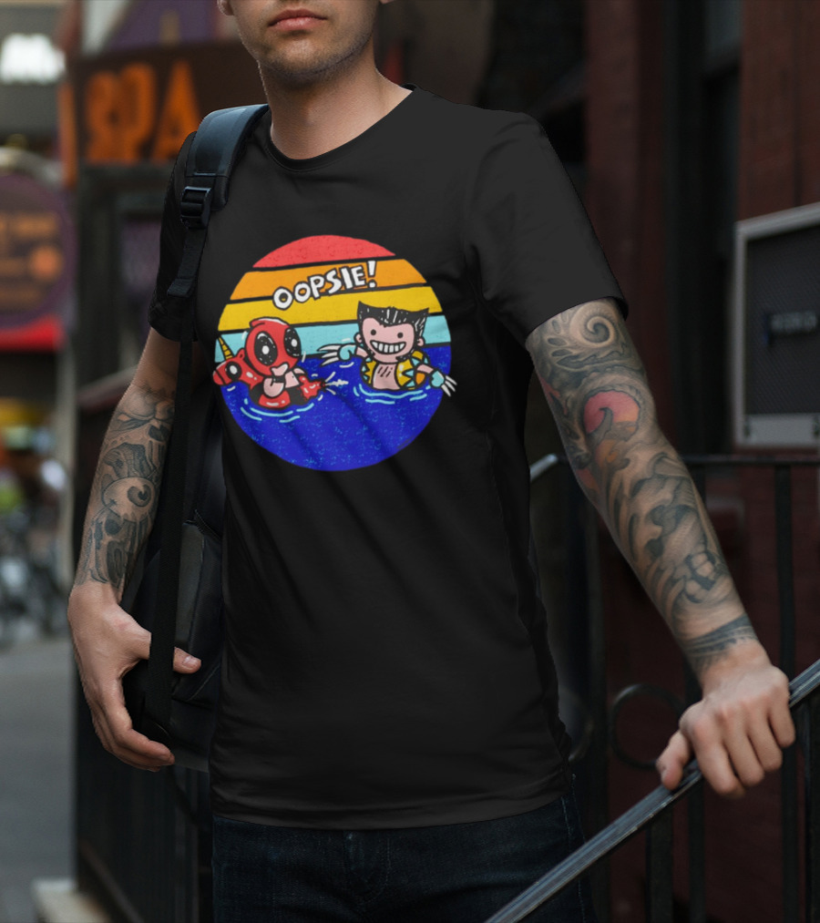Wolverine Deadpool Oopsie Summer Claws Retro Rainbow Swim Fun T-Shirt