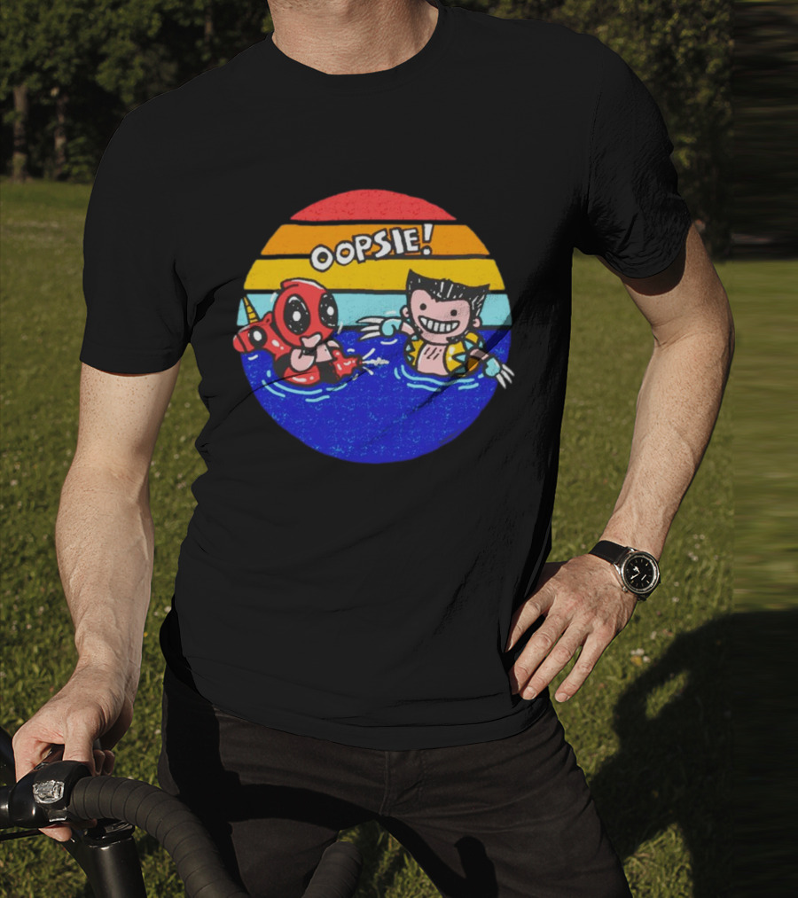 Wolverine Deadpool Oopsie Summer Claws Retro Rainbow Swim Fun T-Shirt