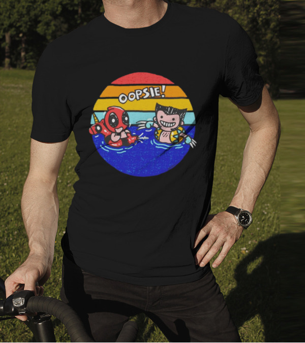 Wolverine Deadpool Oopsie Summer Claws Retro Rainbow Swim Fun T-Shirt