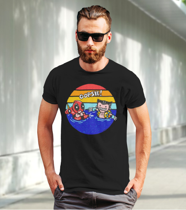 Wolverine Deadpool Oopsie Summer Claws Retro Rainbow Swim Fun T-Shirt