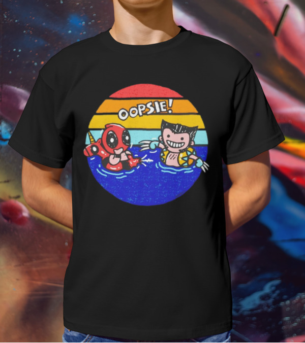 Wolverine Deadpool Oopsie Summer Claws Retro Rainbow Swim Fun T-Shirt