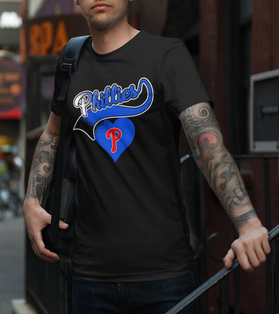 Phillies Heart Blue P Logo Baseball T-Shirt