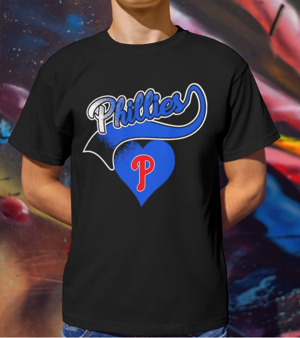 Phillies Heart Blue P Logo Baseball T-Shirt