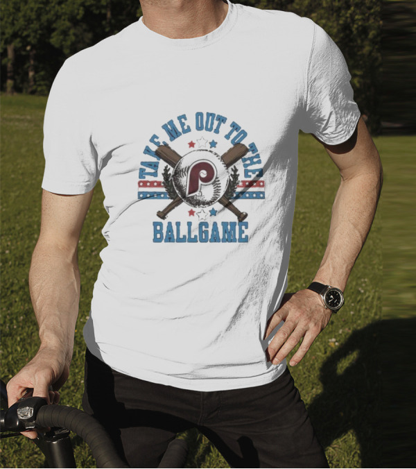 Philadelphia Phillies Take Me Out To The Ballgame Patriotic Stars And Bats T-Shirt