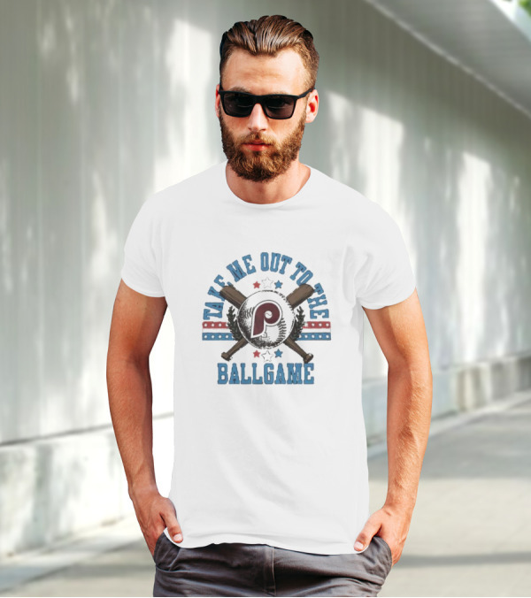 Philadelphia Phillies Take Me Out To The Ballgame Patriotic Stars And Bats T-Shirt