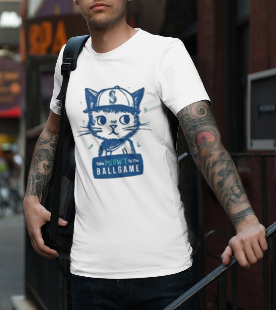 Mariners Take Meow’t To The Ballgame Cat In Baseball Cap T-Shirt