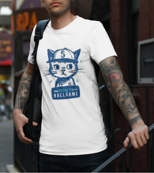 Mariners Take Meow’t To The Ballgame Cat In Baseball Cap T-Shirt
