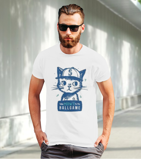Mariners Take Meow’t To The Ballgame Cat In Baseball Cap T-Shirt
