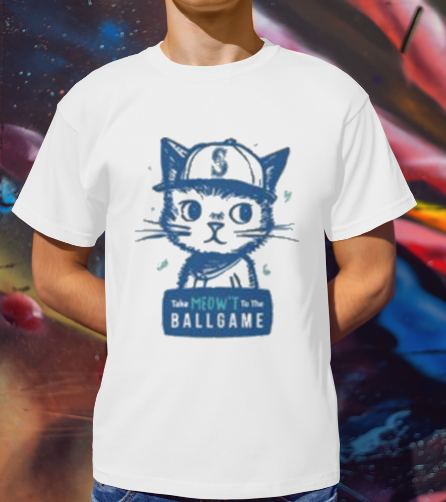 Mariners Take Meow’t To The Ballgame Cat In Baseball Cap T-Shirt