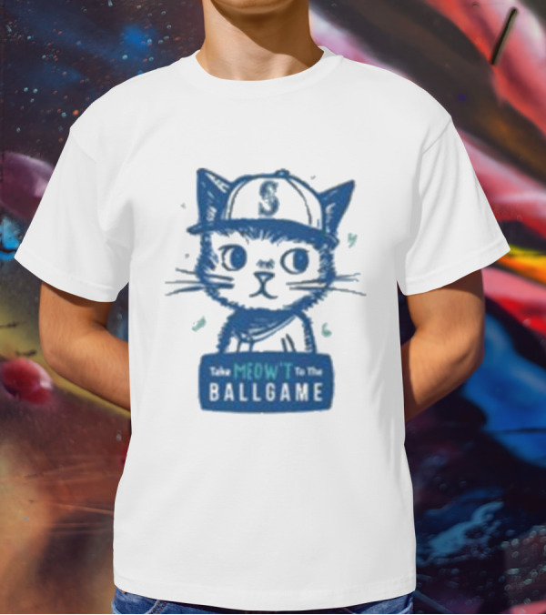 Mariners Take Meow’t To The Ballgame Cat In Baseball Cap T-Shirt