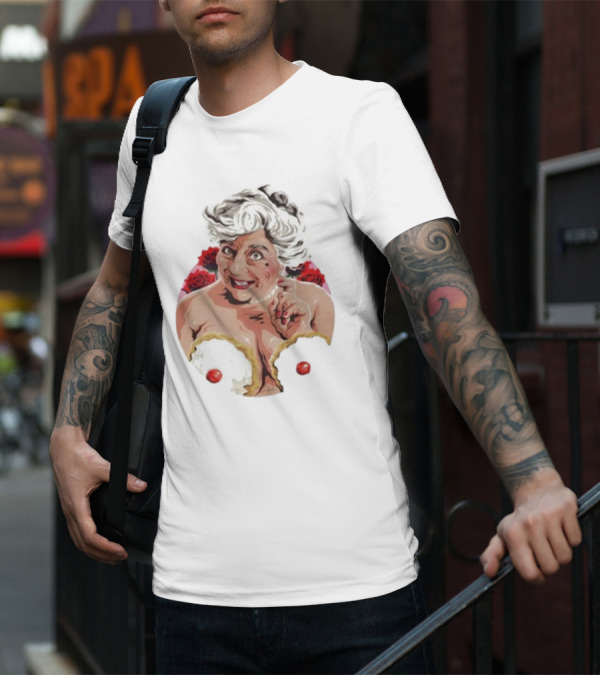 Nordacious Miriam Margolyes Humorous Portrait With Cakes And Roses T-Shirt