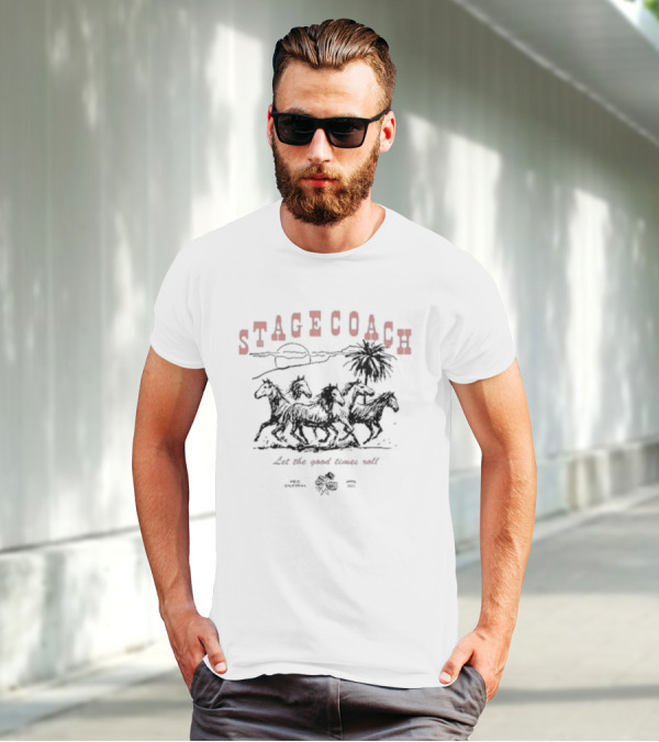 Stagecoach Horses Let The Good Times Roll Desert Scene Palm Sun T-Shirt