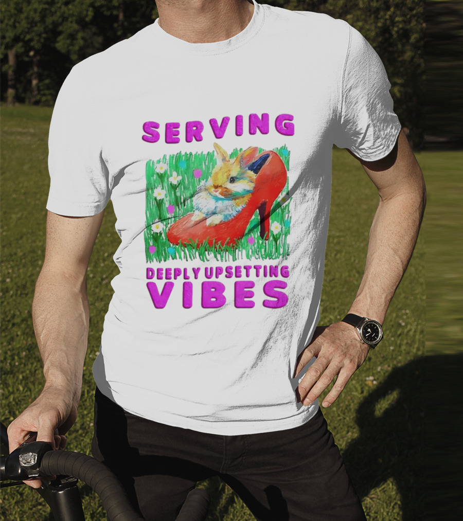 Serving Deeply Upsetting Vibes Bunny In Red High Heel With Flowers T-Shirt