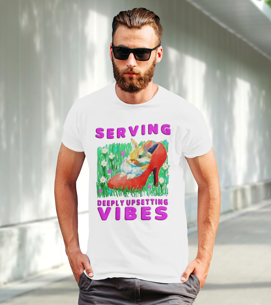Serving Deeply Upsetting Vibes Bunny In Red High Heel With Flowers T-Shirt