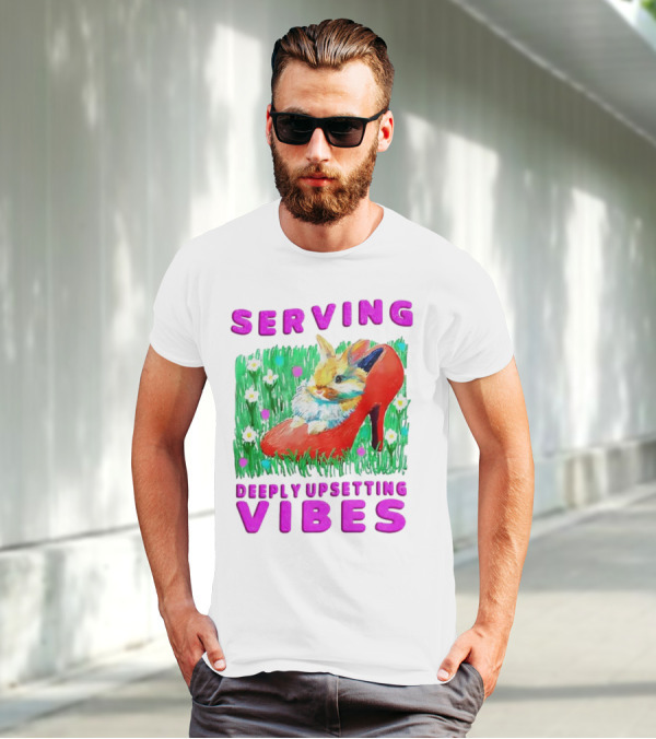 Serving Deeply Upsetting Vibes Bunny In Red High Heel With Flowers T-Shirt
