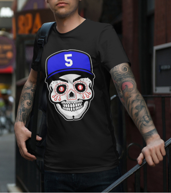 Freddie Freeman Sugar Skull Design Los Angeles Dodgers Number 5 Baseball Cap T-Shirt