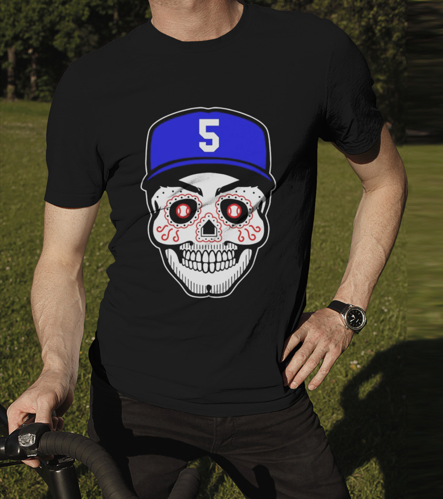 Freddie Freeman Sugar Skull Design Los Angeles Dodgers Number 5 Baseball Cap T-Shirt
