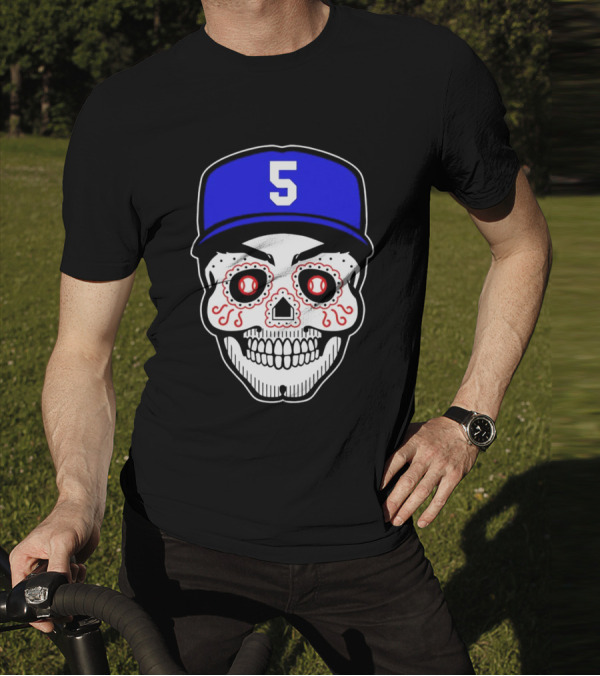 Freddie Freeman Sugar Skull Design Los Angeles Dodgers Number 5 Baseball Cap T-Shirt