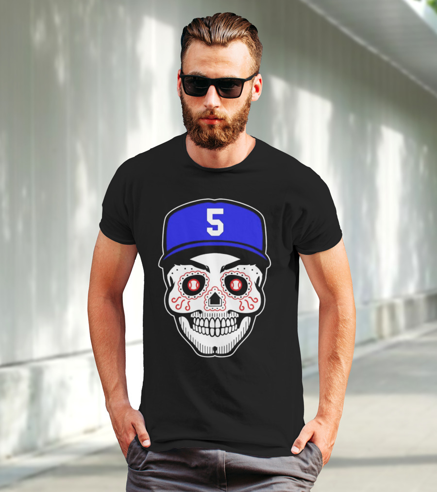 Freddie Freeman Sugar Skull Design Los Angeles Dodgers Number 5 Baseball Cap T-Shirt