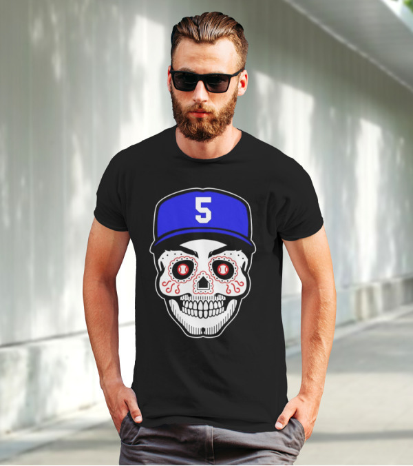Freddie Freeman Sugar Skull Design Los Angeles Dodgers Number 5 Baseball Cap T-Shirt