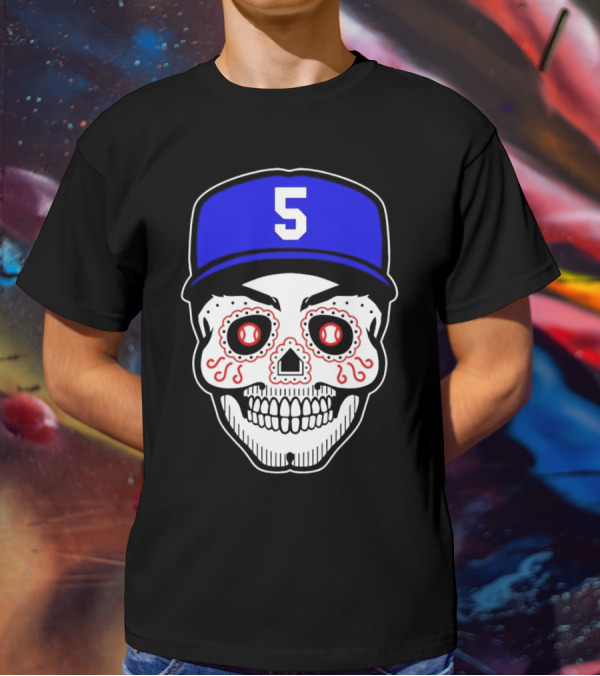 Freddie Freeman Sugar Skull Design Los Angeles Dodgers Number 5 Baseball Cap T-Shirt