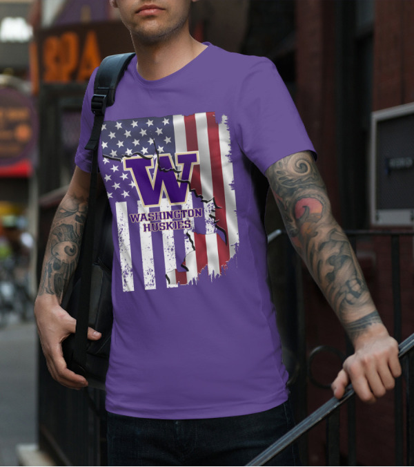 Washington Huskies W Logo American Flag T-Shirt