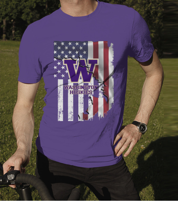 Washington Huskies W Logo American Flag T-Shirt