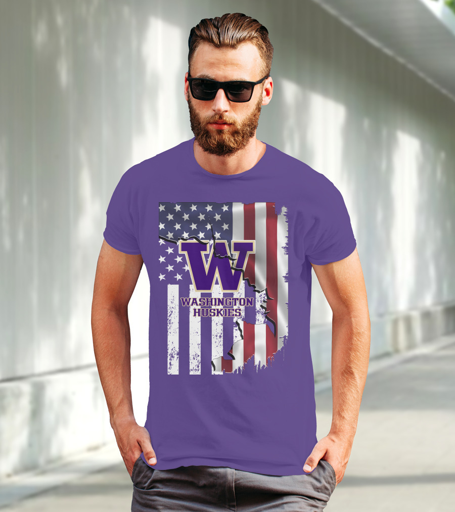 Washington Huskies W Logo American Flag T-Shirt
