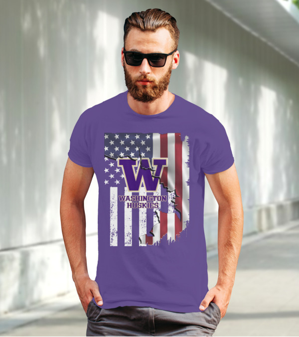 Washington Huskies W Logo American Flag T-Shirt
