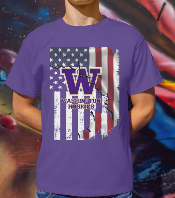 Washington Huskies W Logo American Flag T-Shirt