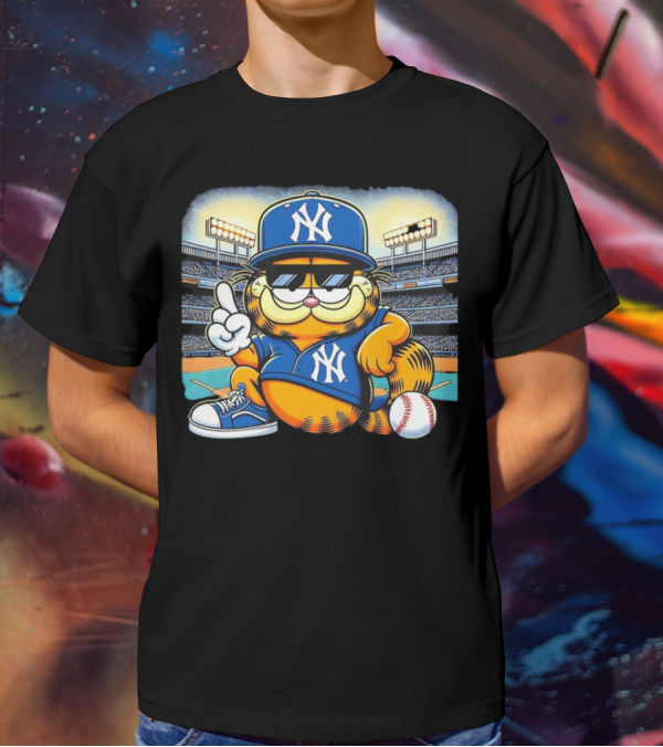New York Yankees Baseball Garfield Cartoon Stadium Scene T-Shirt