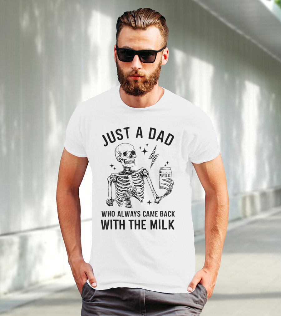 Skeleton Just A Dad Who Always Came Back With The Milk Lightning And Stars T-Shirt